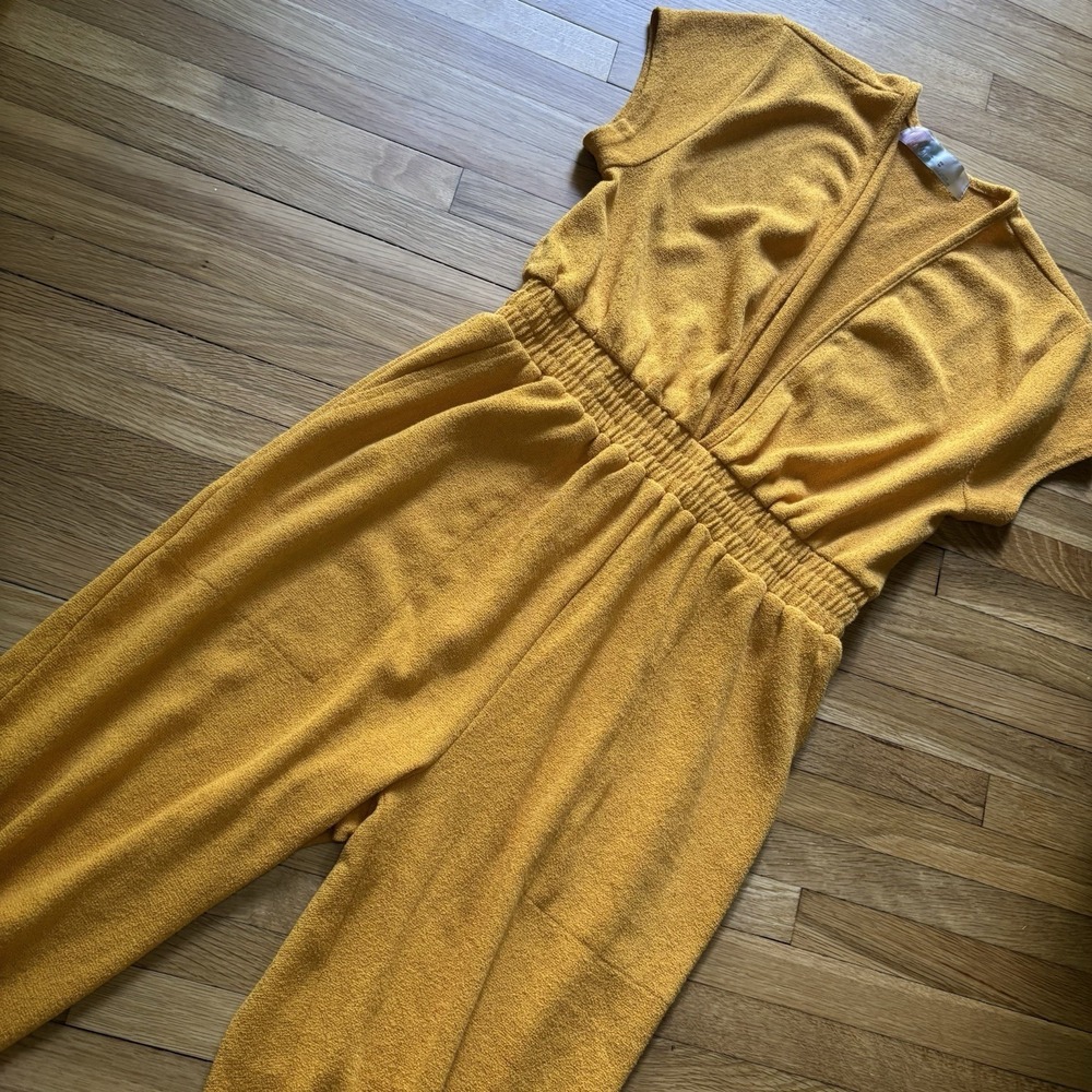 Free People FP Beach Jumpsuit Womens XS Yellow Rita Terrycloth Coastal Resort